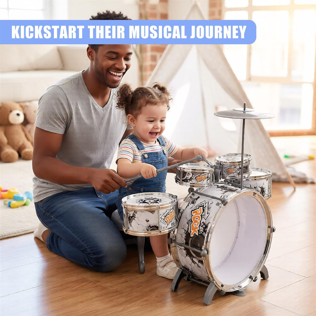 Kids Black and White Drum Kit Play Set