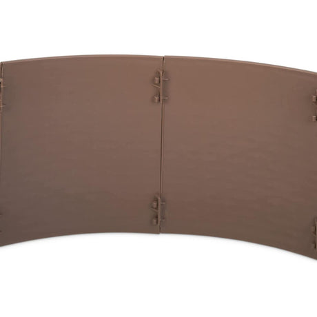 Brown Christmas tree skirt with snap-together panels against a white background