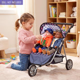 3 Wheeler Twin Doll's Pushchair, Blue