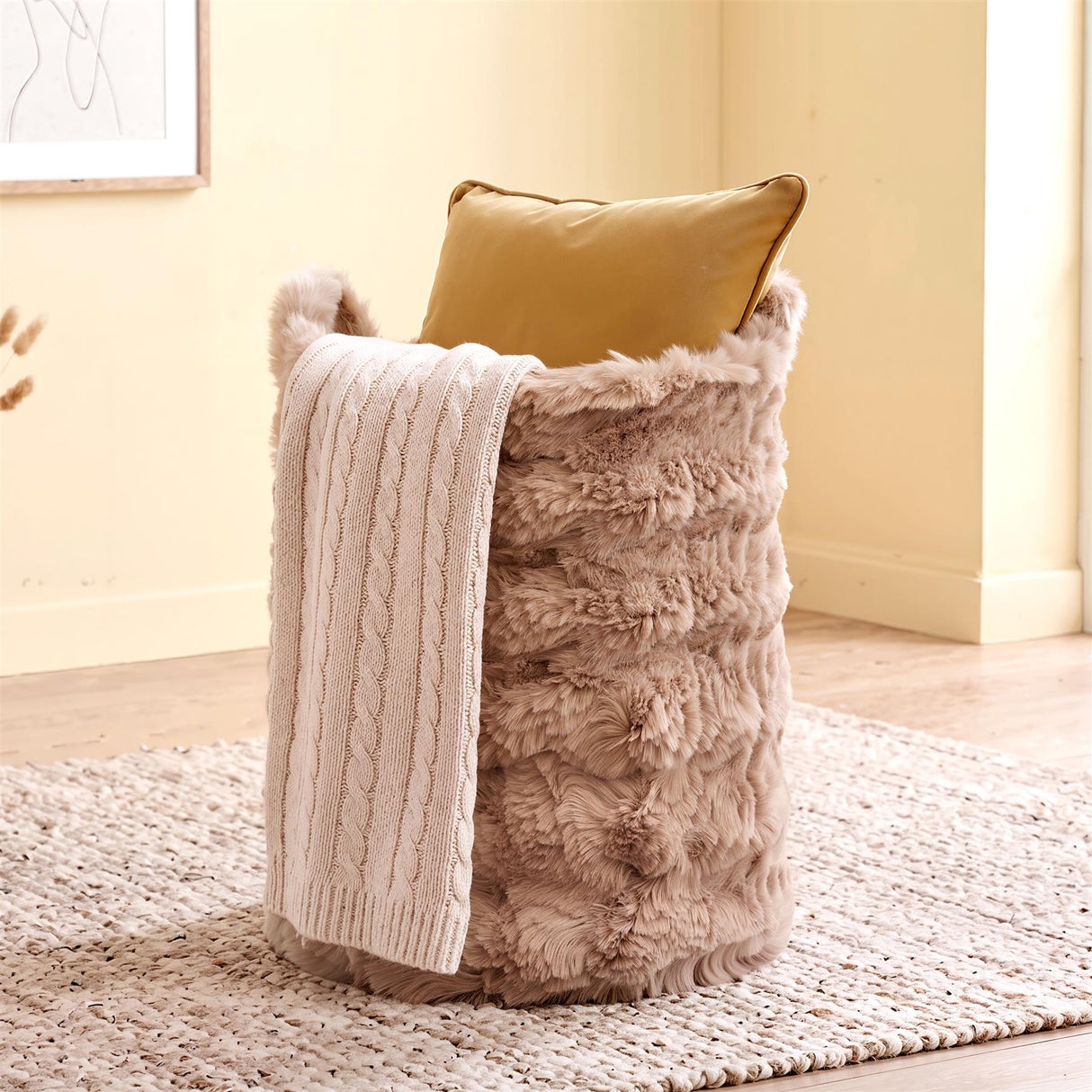 Faux Fur Round Storage Basket