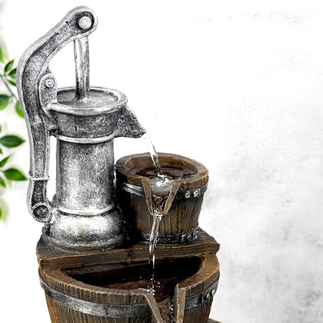 Pump Barrel Water Feature Outdoor With LED by GEEZY - UKBuyZone