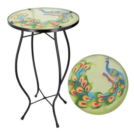 Round Side Mosaic Table With Peacock Design by GEEZY - UKBuyZone