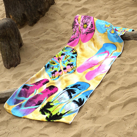 Beach Bath Towel Flip Flop Design Microfibre Towel by GEEZY - UKBuyZone