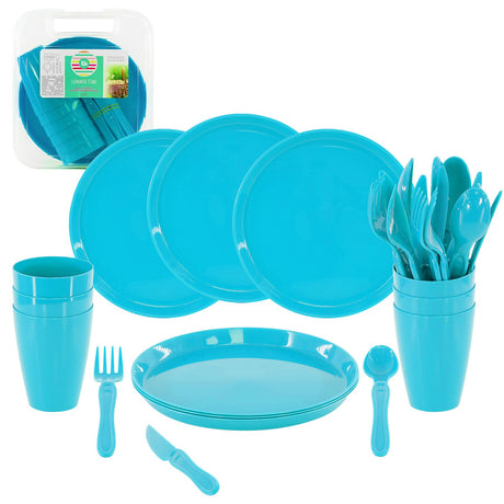 Blue Camping Set For Six 31 PCS by Geezy - UKBuyZone