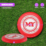 Two red professional flying frisbees displayed on green grass.