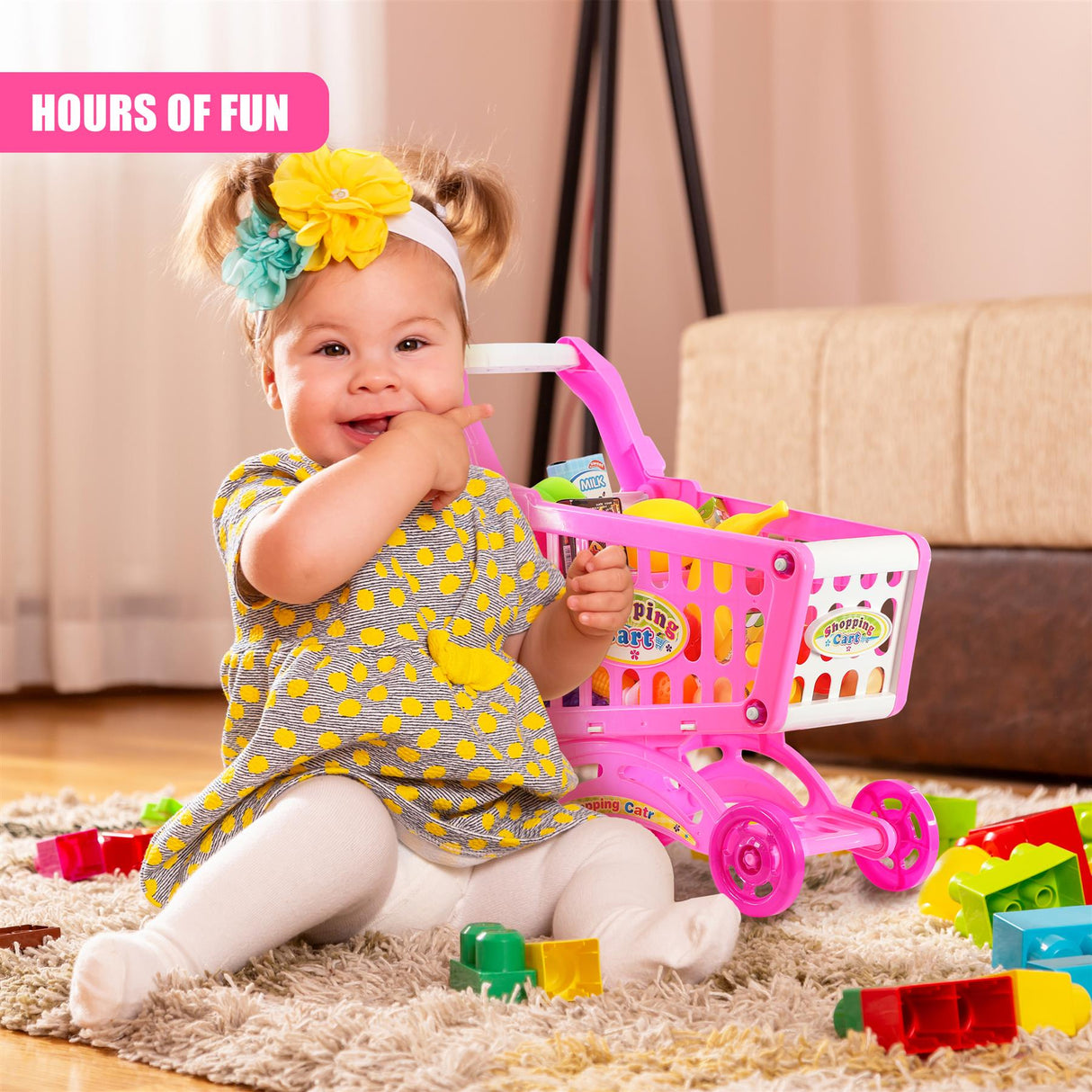 Pink Shopping Trolley Cart Play Food Set by The Magic Toy Shop - UKBuyZone