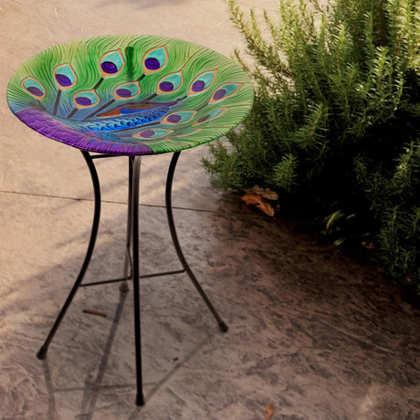 GEEZY Garden Bird Bath Peacock Design Free Standing