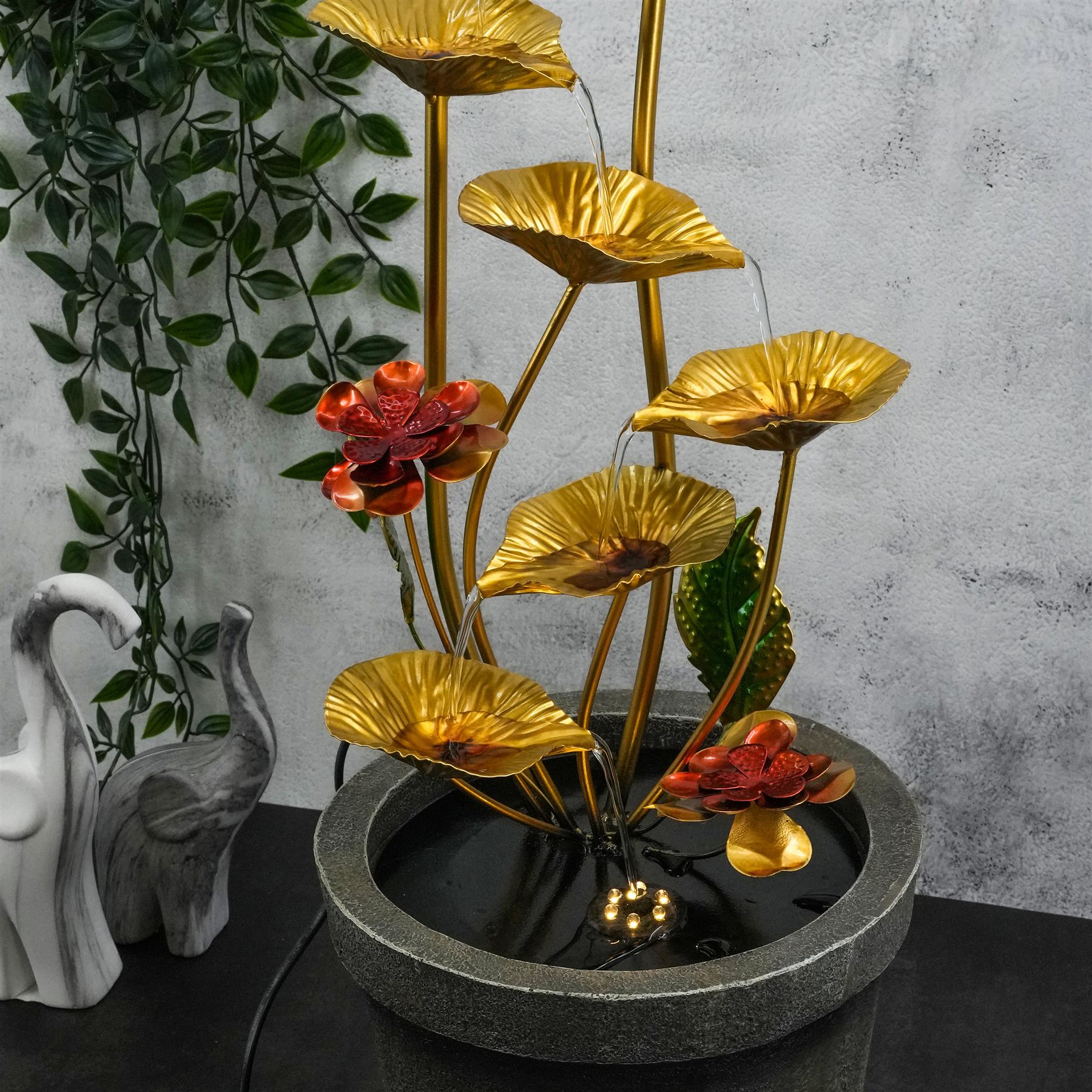 Metal Lotus LED Fountain Indoor Outdoor by Geezy - UKBuyZone