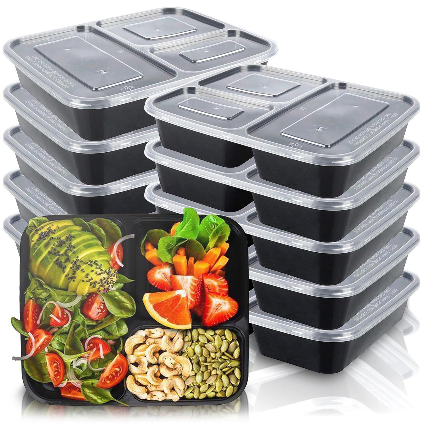 Set of 10 Meal Prep Food Storage with 3 Compartments by Geezy - UKBuyZone