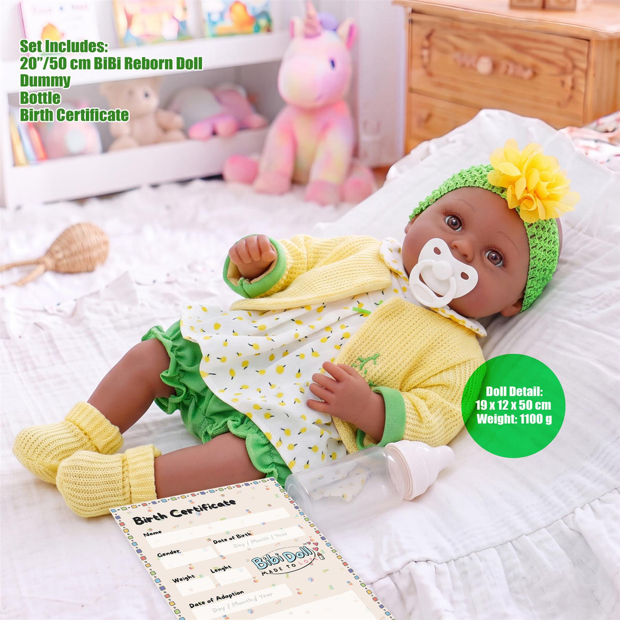 BiBi Black Doll Reborn Ethnic Girl "Dahlia" (50 cm / 20")