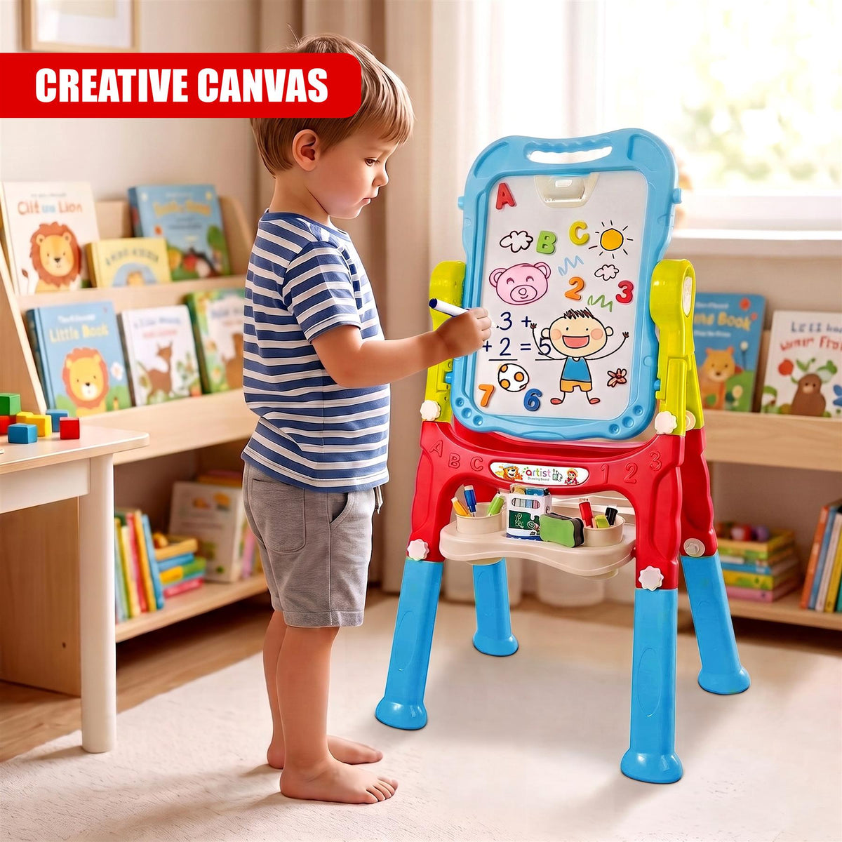 Blue Folding Double-Sided Magnetic Drawing Board