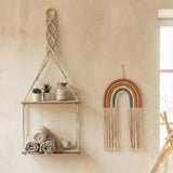 2 Tier Macrame Hanging Wall Shelf