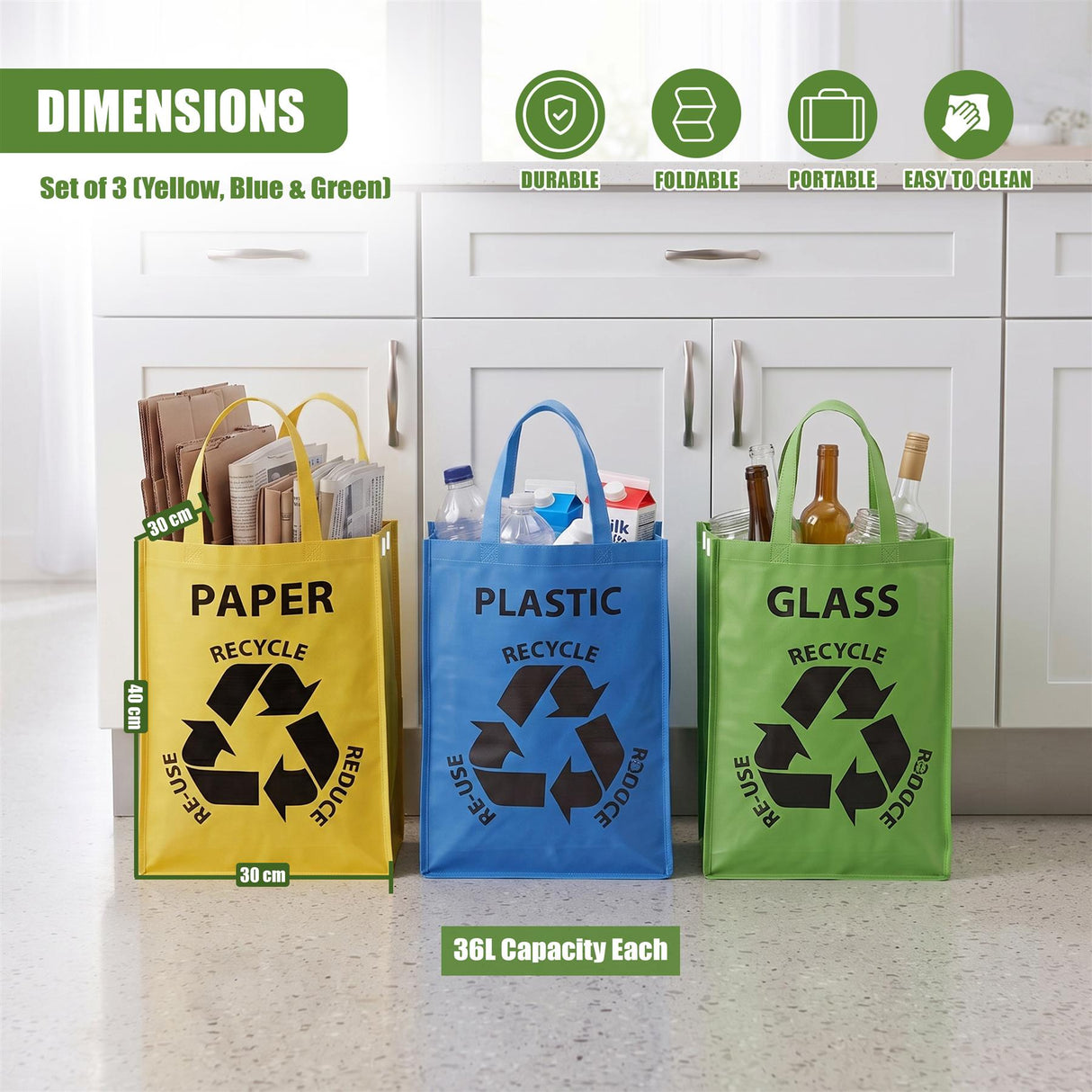 Set of 3 Reusable Recycle Bags