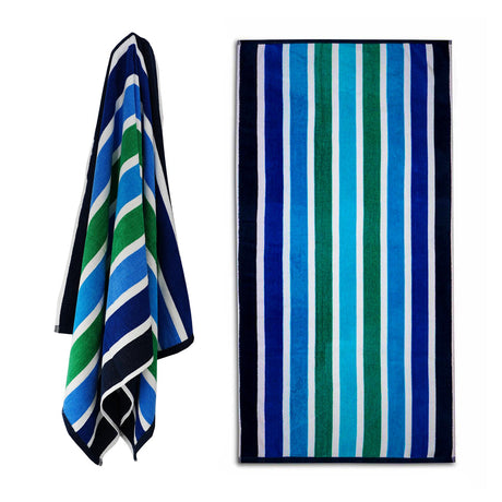 Velour Striped Beach Towel Midnight Oasis by GEEZY - UKBuyZone