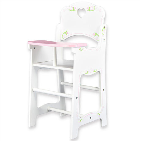 A white high chair with pink trim and a heart patterned design on the seat. It has three steps leading up to it. - UKBuyZone