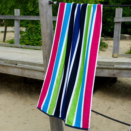 Large Velour Striped Beach Towel (Sanguine) by Geezy - UKBuyZone