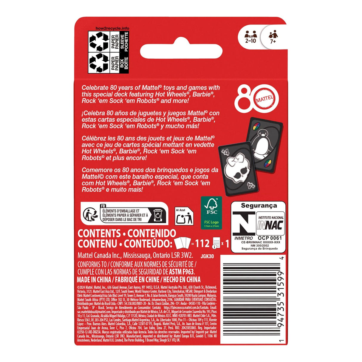 UNO Mattel 80th Anniversary Ruby Red Edition