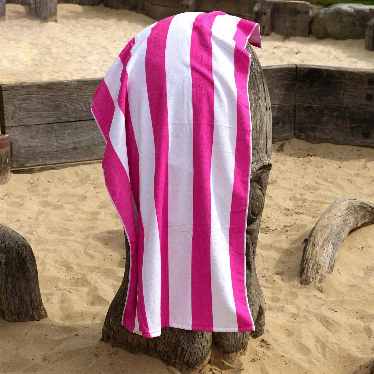 Beach Bath Towel Large Microfibre Pink Striped by GEEZY - UKBuyZone