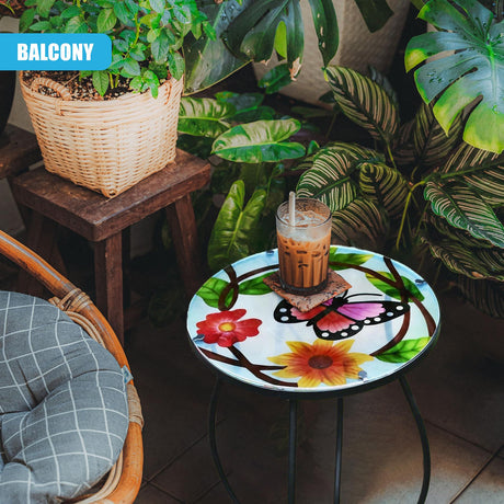 Round Side Mosaic Table With Small Butterfly Design by GEEZY - UKBuyZone