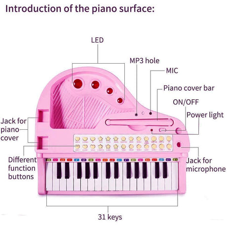 Pink Electronic Piano With Microphone and Stool by The Magic Toy Shop - UKBuyZone