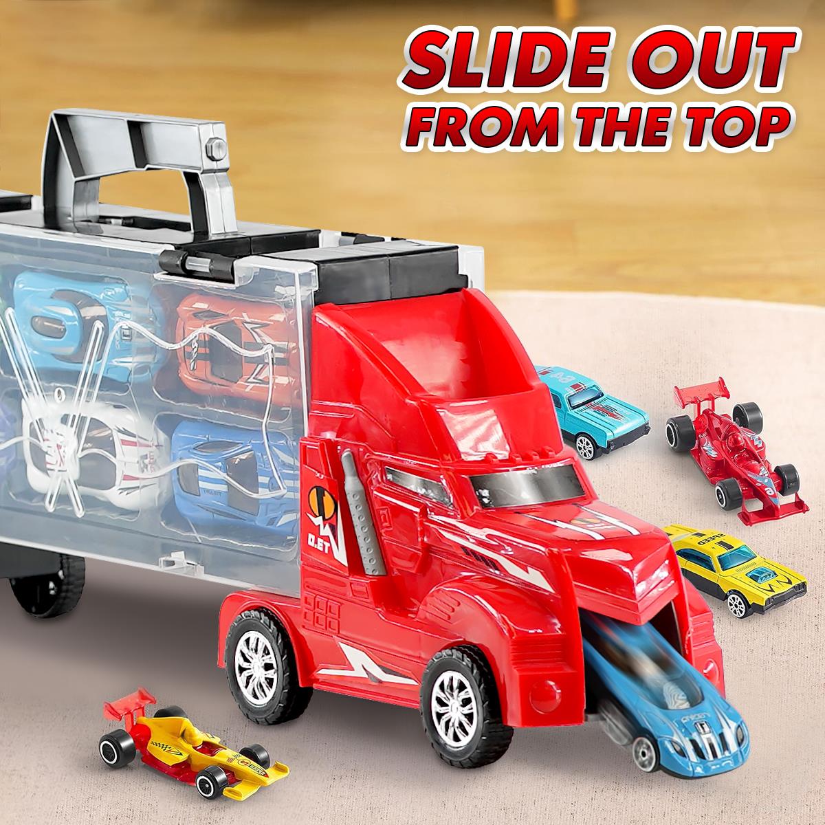 Kids Toy Truck Carrier & 6 Mini Cars Set