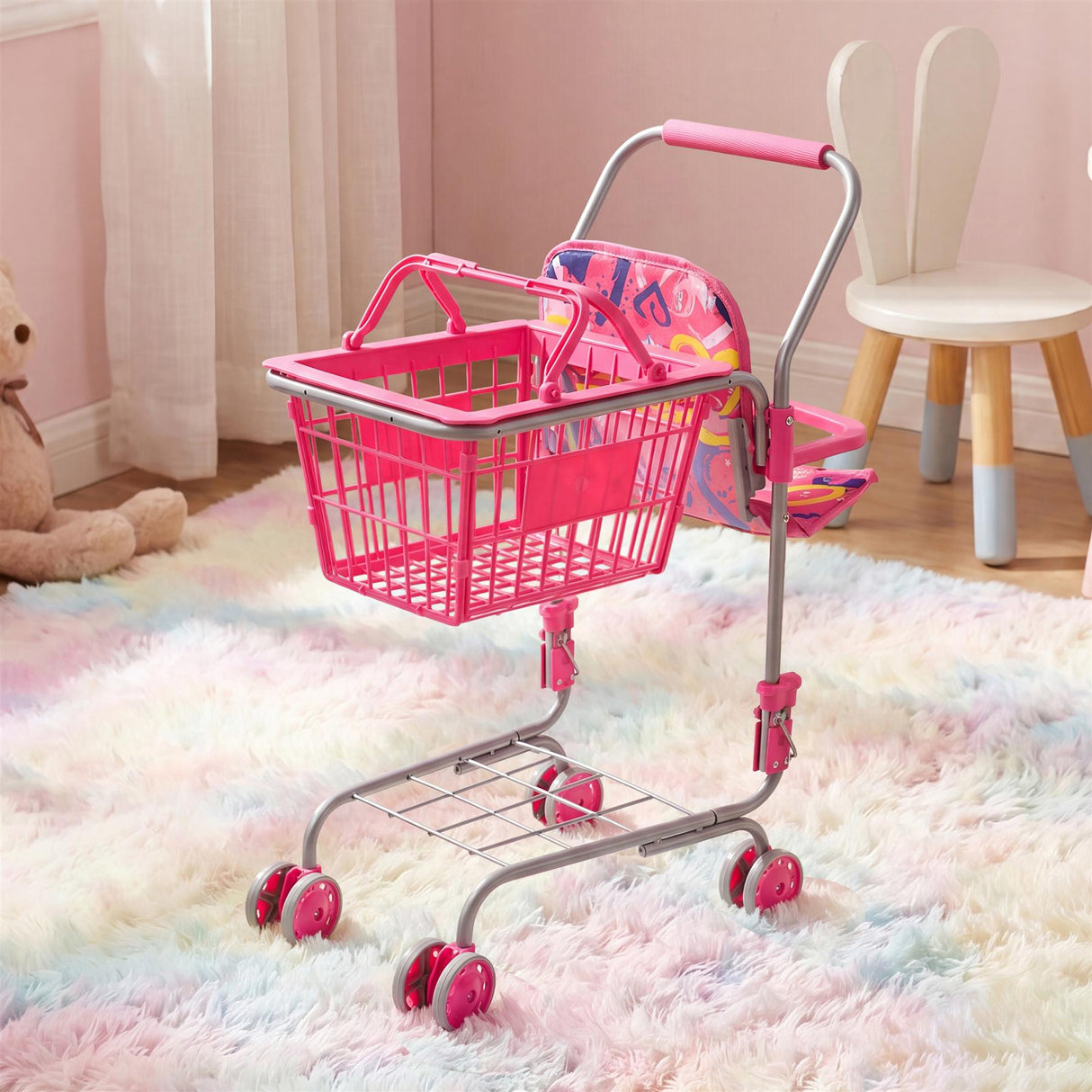 Kids Shopping Trolley with Basket & Doll Seat