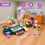 A colorful, interactive playset for kids, featuring a toy cash register, play money, and various food and shopping items. - UKBuyZone