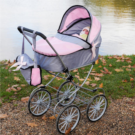 Pink and Grey Dolls Vintage Cambridge Pram by BiBi Doll - UKBuyZone