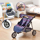 3 Wheeler Twin Doll's Pushchair, Blue