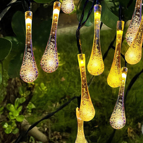 Raindrop Design Solar Powered Warm White Led String Lights by GEEZY - UKBuyZone