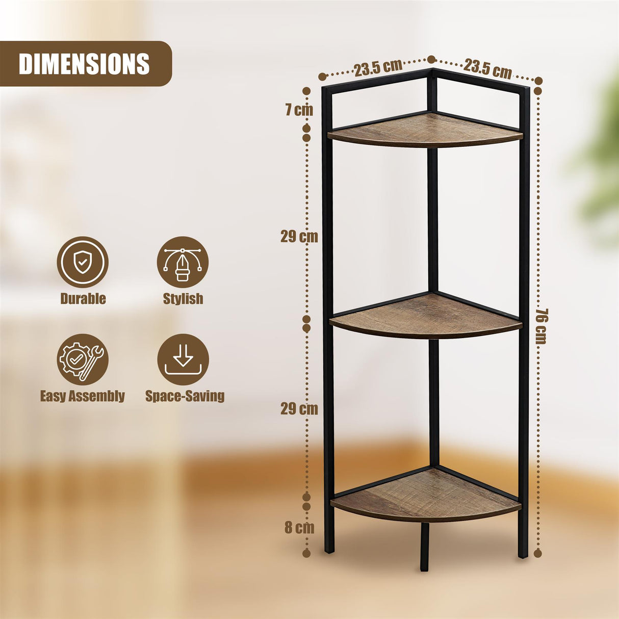 3 Tier Wooden Corner Shelf