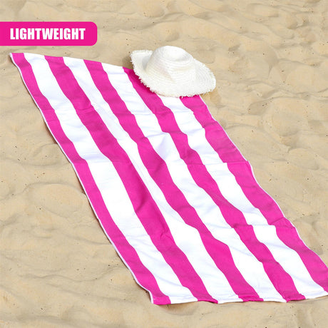 Beach Bath Towel Large Microfibre Pink Striped by GEEZY - UKBuyZone