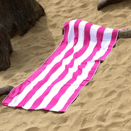 Beach Bath Towel Large Microfibre Pink Striped by GEEZY - UKBuyZone