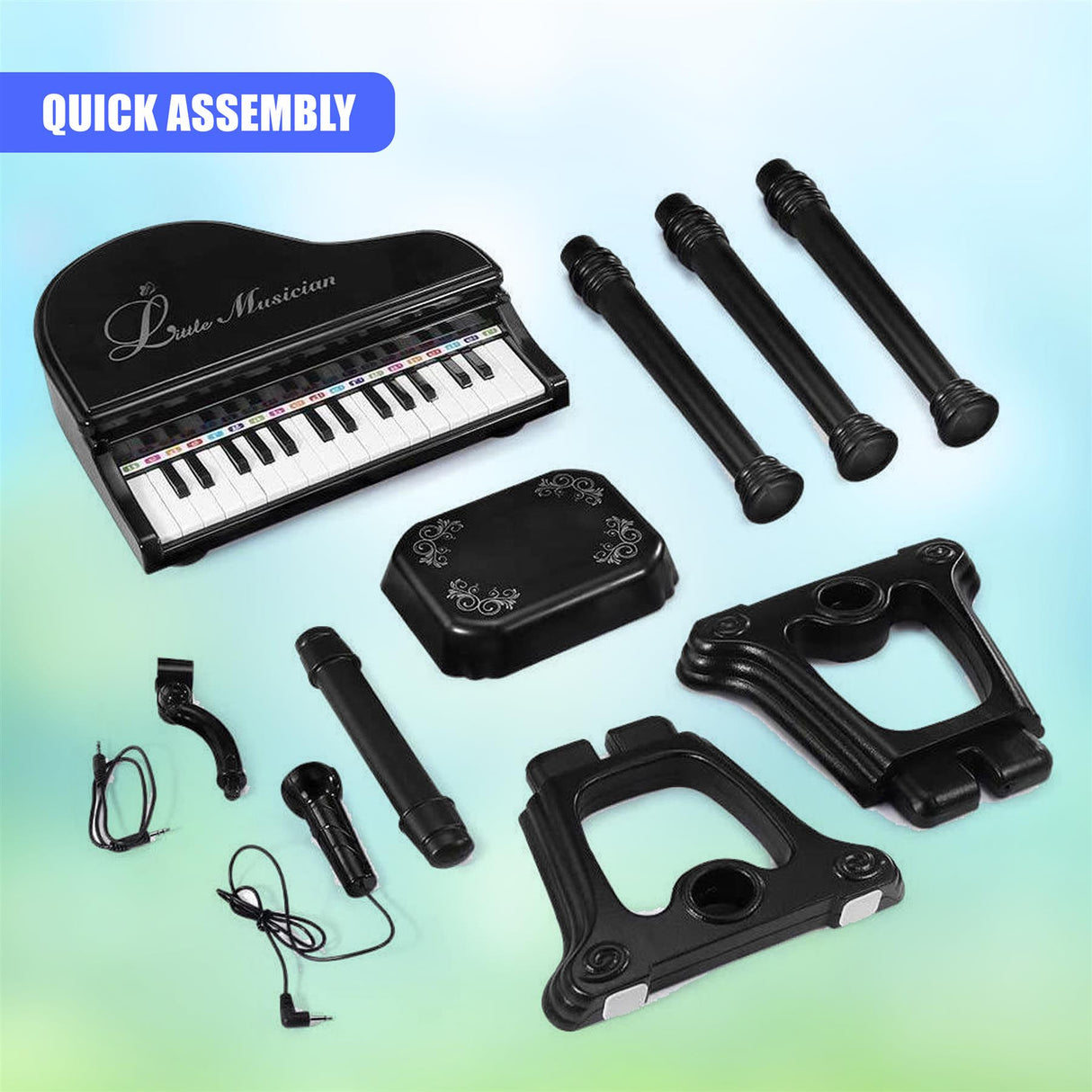 Black Electronic Piano With Microphone and Stool