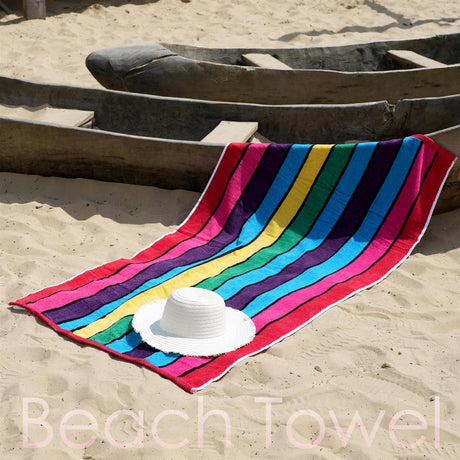 Velour Striped Beach Towel Crimson Skyline by Geezy - UKBuyZone
