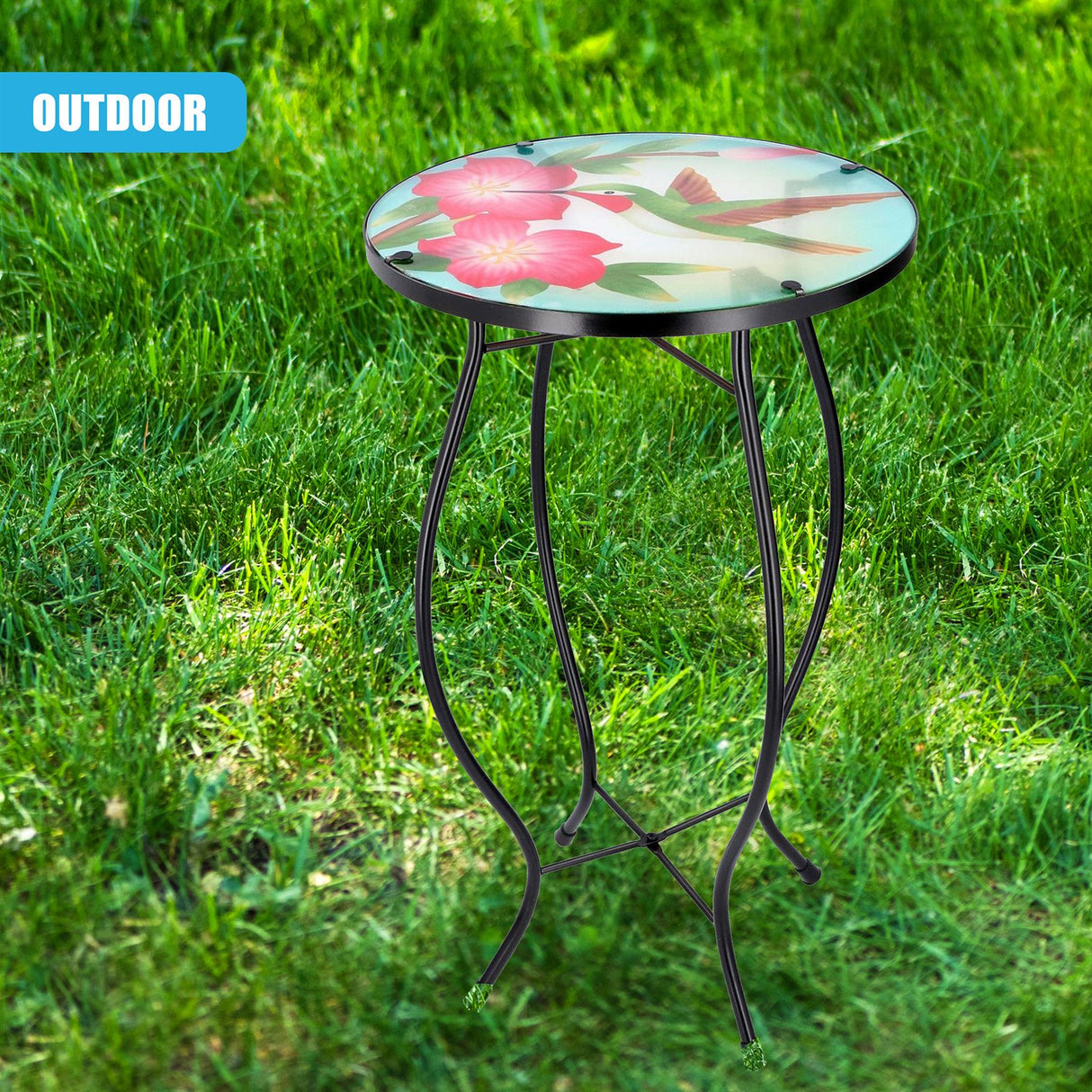 Round Side Garden Mosaic Table With Colibri Design by GEEZY - UKBuyZone