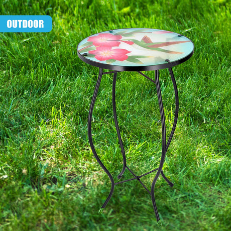 Round Side Garden Mosaic Table With Colibri Design by GEEZY - UKBuyZone