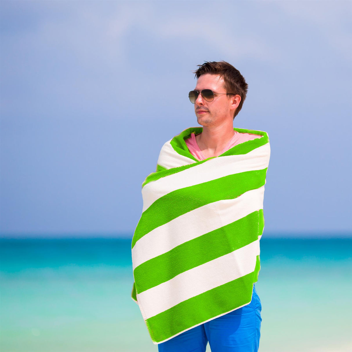 Beach Bath Towel Large Microfibre Green Striped