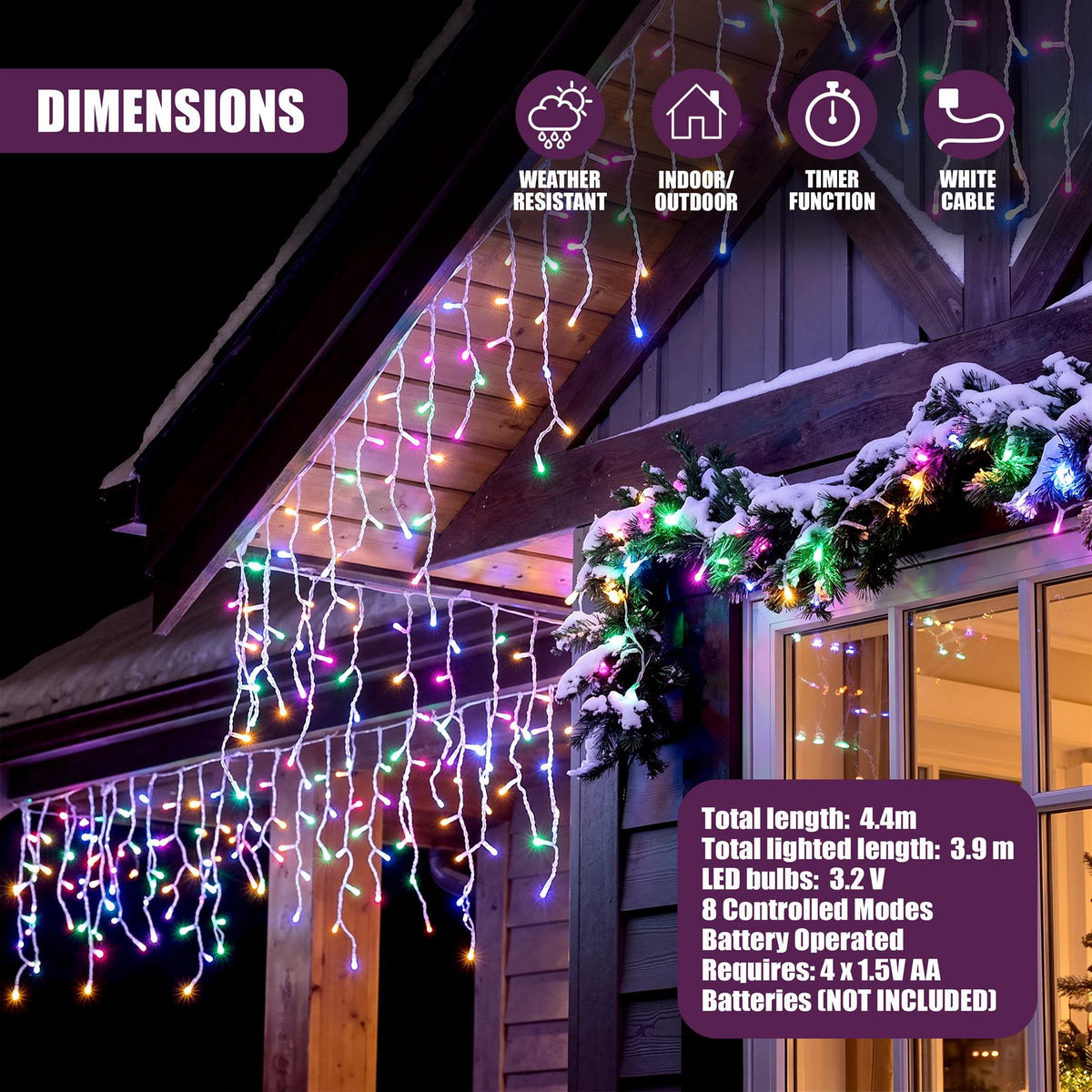 200 Pastel Multicoloured Fairy Lights With Time