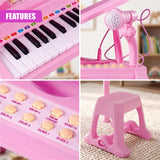 Pink Electronic Piano With Microphone and Stool