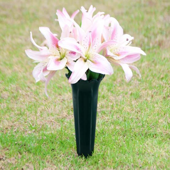 Set of 2 Green Spiked Memorial Grave Flower Vases