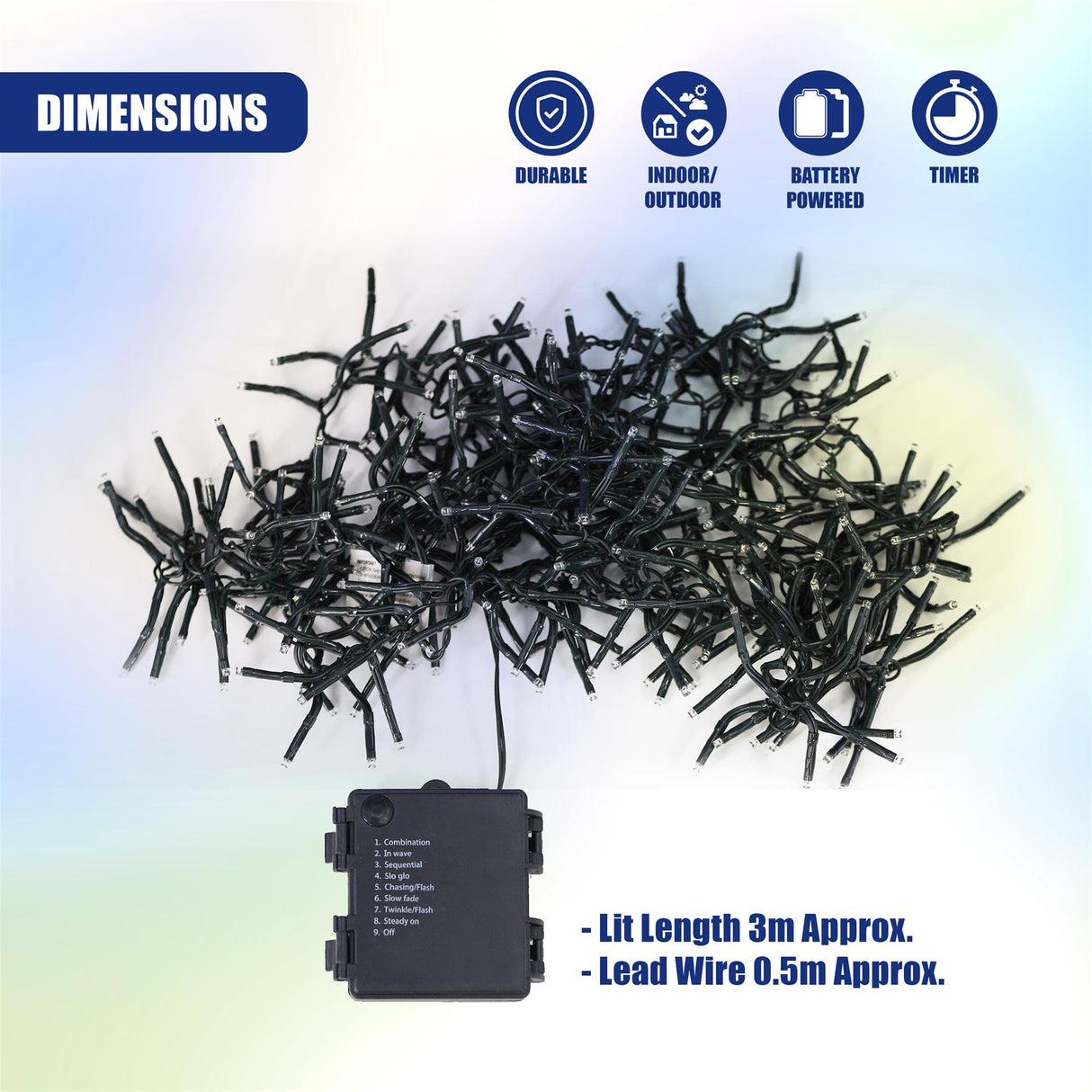 300 LED Cluster Christmas Lights - Blue & White