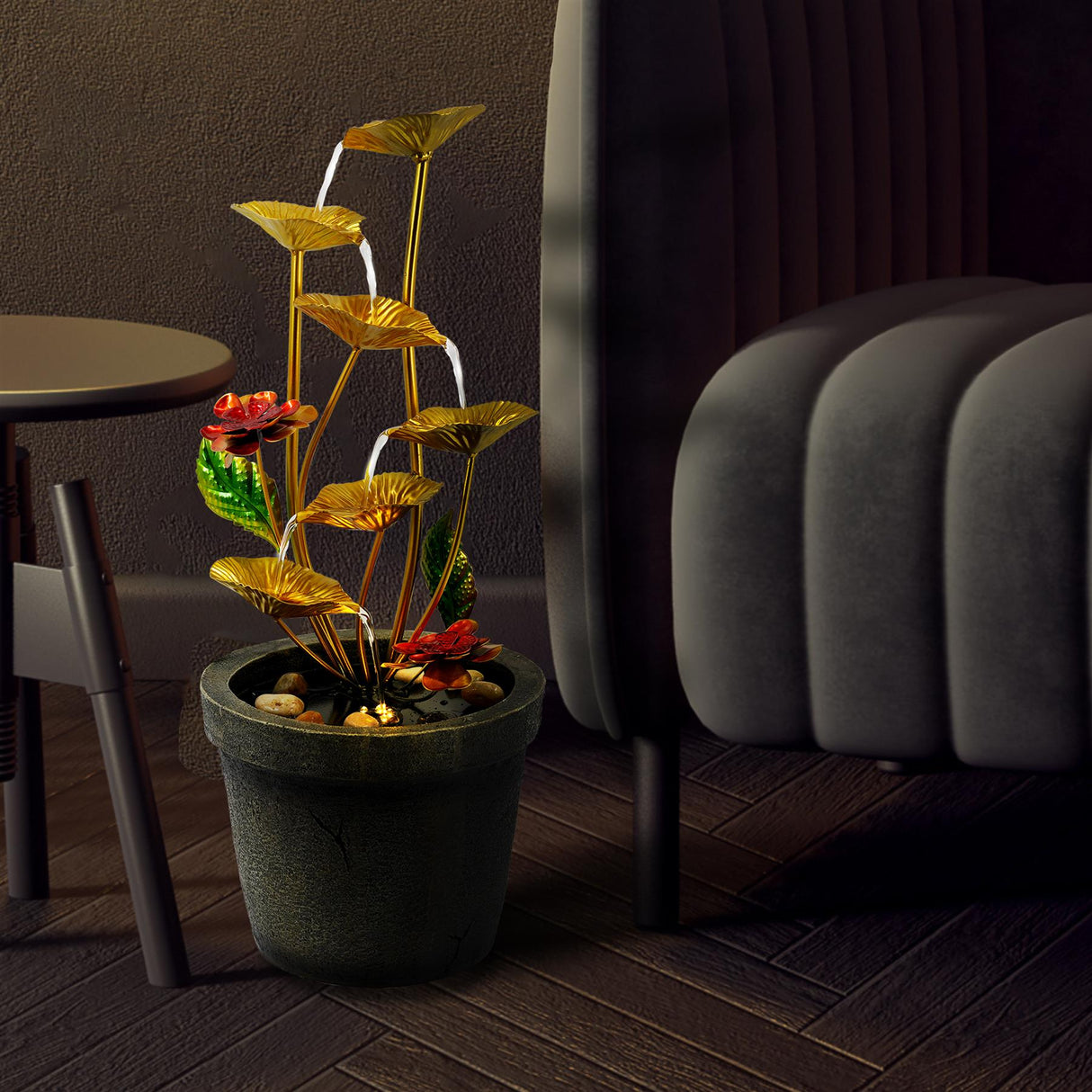 Metal Lotus Water Feature Outdoor With LED by GEEZY - UKBuyZone