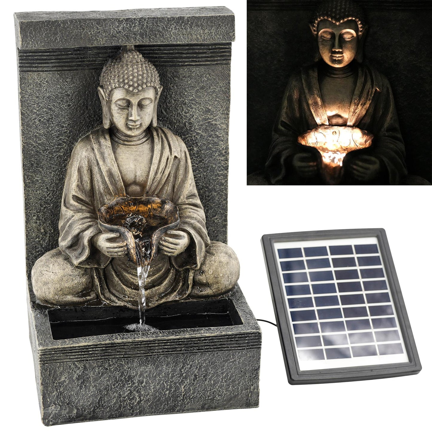 Solar Stone Buddha Fountain by Geezy - UKBuyZone