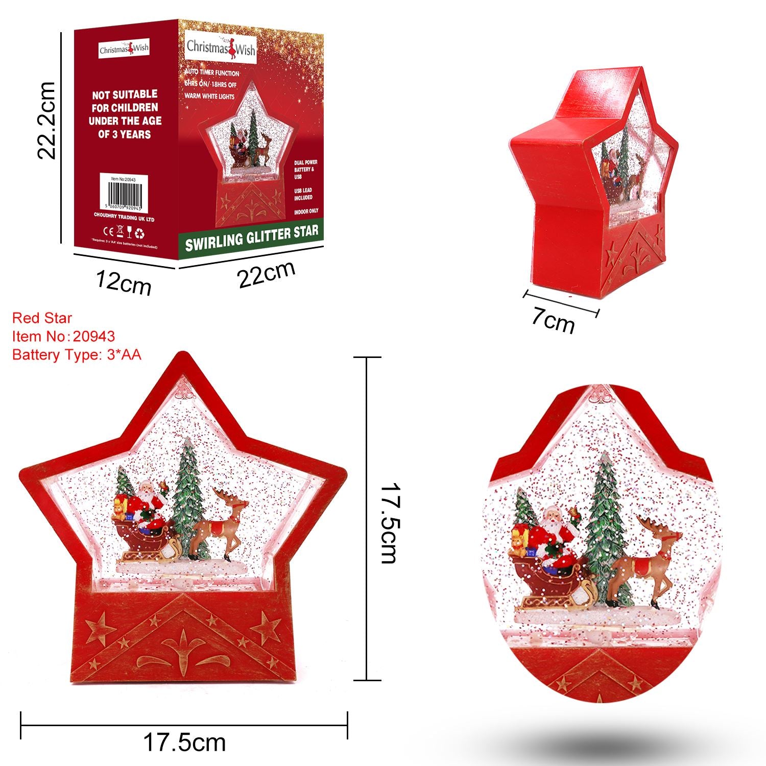 Glitter Star Red Christmas Decoration with Dual Power Battery by The Magic Toy Shop - UKBuyZone