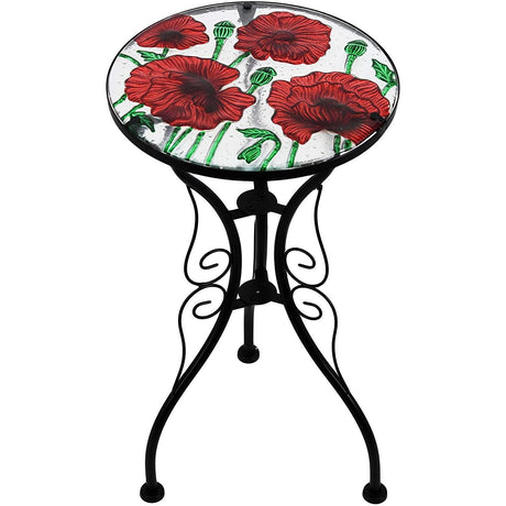 Geezy Round Side Mosaic Garden Table With Poppies Design