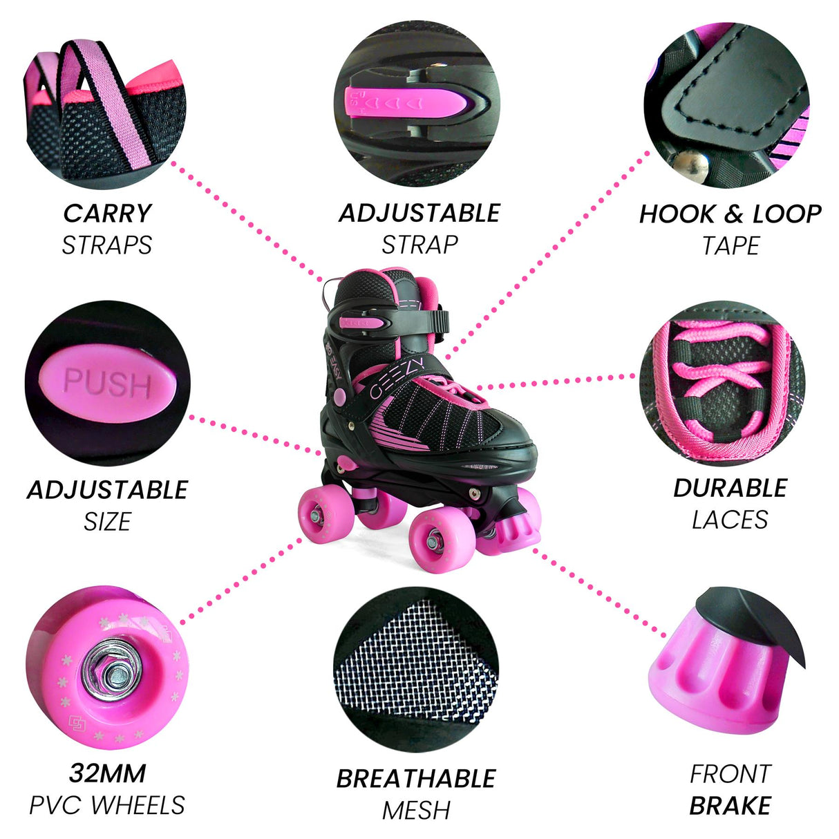 The Magic Toy Shop Pink & Black Adjustable Roller Skates