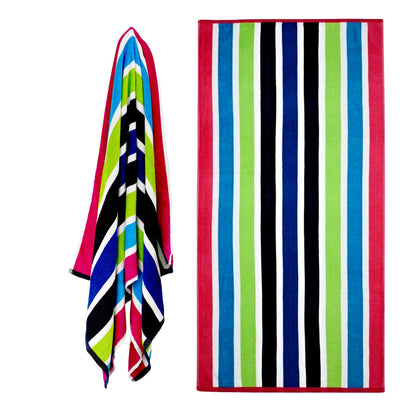 Large Velour Striped Beach Towel (Sanguine) by Geezy - UKBuyZone