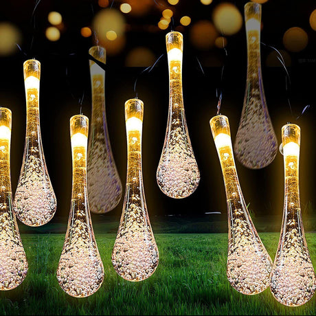 Raindrop Design Solar Powered Warm White Led String Lights by GEEZY - UKBuyZone