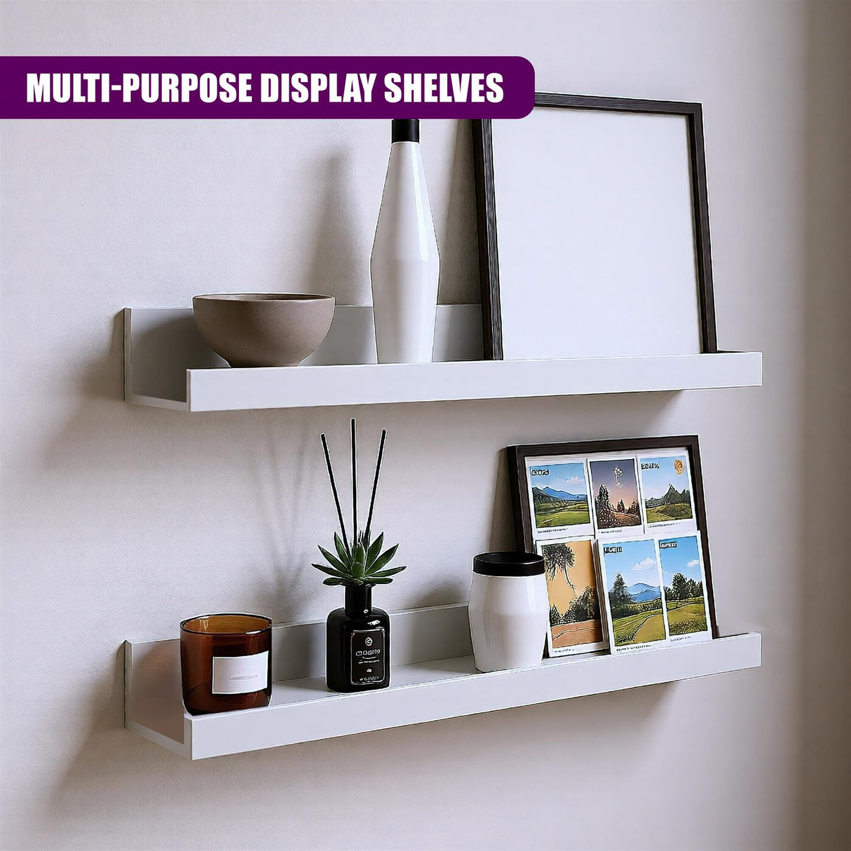 White Wall Hanging Shelf 45 cm Pack 2